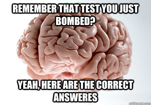 Remember that test you just bombed? Yeah, here are the correct answeres  Scumbag Brain