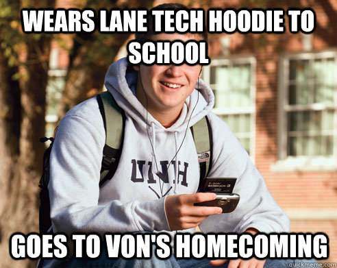 Wears Lane Tech hoodie to school Goes to Von's homecoming  College Freshman