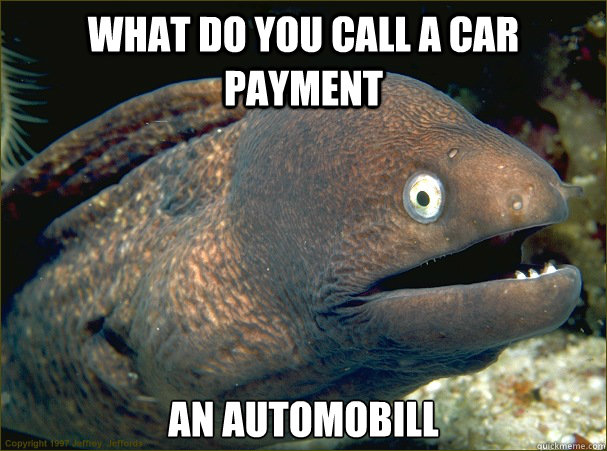 what do you call a car payment AN AUTOMOBILL - what do you call a car payment AN AUTOMOBILL  Bad Joke Eel