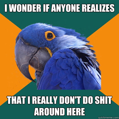 i wonder if anyone realizes that i really don't do shit around here  Paranoid Parrot