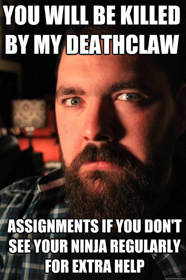You will be killed by my Deathclaw assignments if you don't see your ninja regularly for extra help - You will be killed by my Deathclaw assignments if you don't see your ninja regularly for extra help  Dating Site Murderer