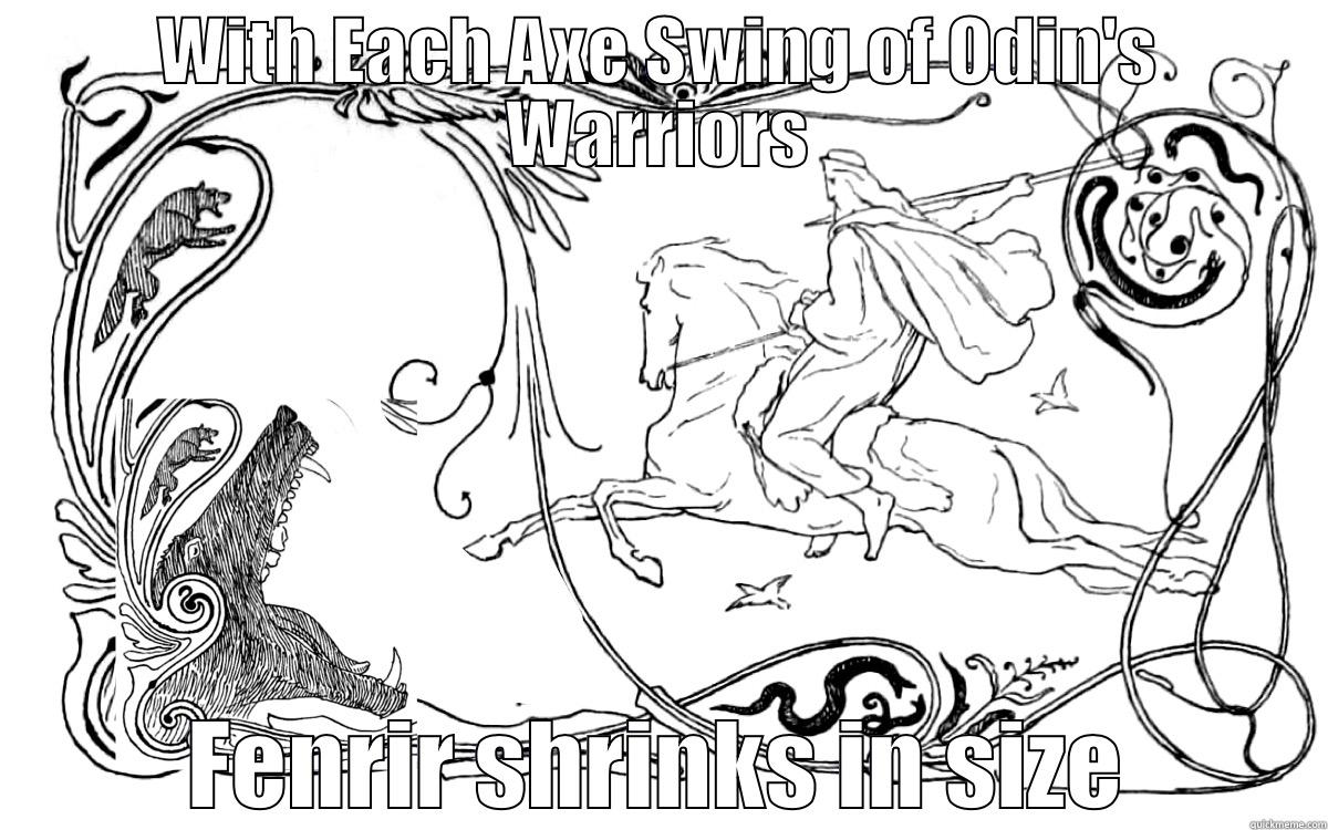 WITH EACH AXE SWING OF ODIN'S WARRIORS FENRIR SHRINKS IN SIZE Misc