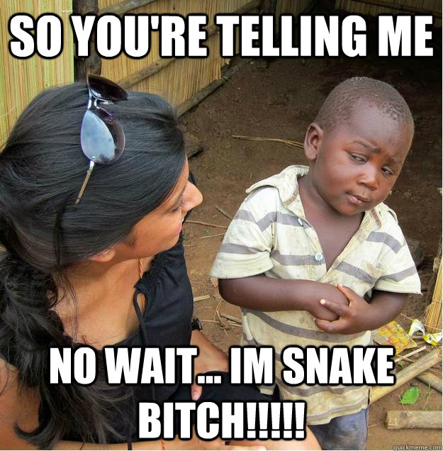 so you're telling me No wait... Im Snake Bitch!!!!!  Sceptical African child