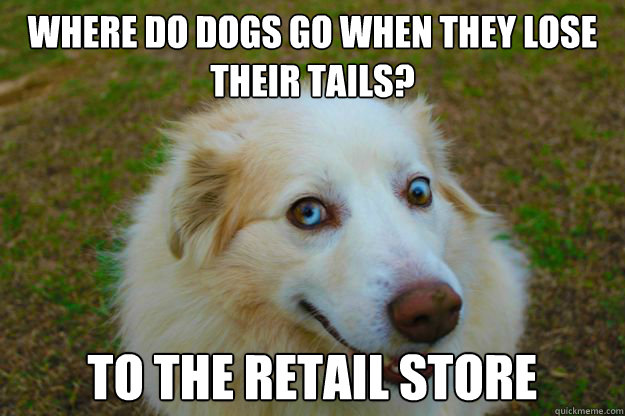 Where do dogs go when they lose their tails? To the retail store  Crazy-Eyed Dog