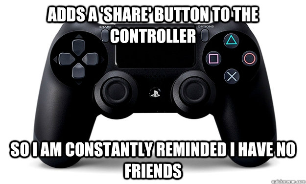 Adds a 'Share' button to the controller So I am constantly reminded I have no friends - Adds a 'Share' button to the controller So I am constantly reminded I have no friends  Misc