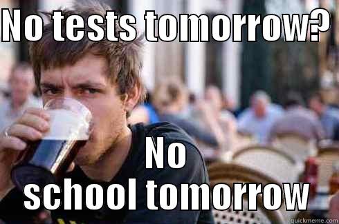 NO TESTS TOMORROW?  NO SCHOOL TOMORROW Lazy College Senior