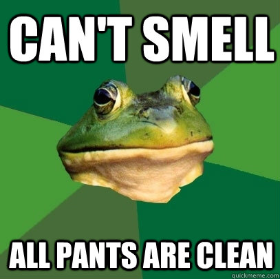 can't smell all pants are clean  Foul Bachelor Frog