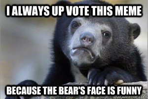 I always up vote this meme because the bear's face is funny  Confession Bear on Facebook