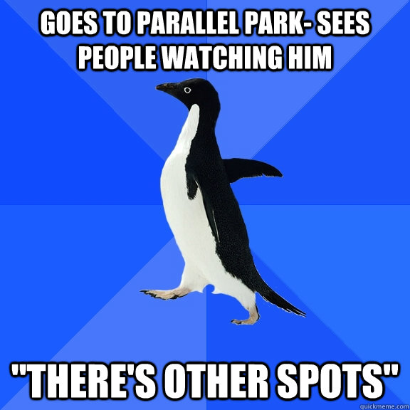 Goes to parallel park- sees people watching him 