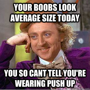 your boobs look average size today you so cant tell you're wearing push up  Condescending Wonka