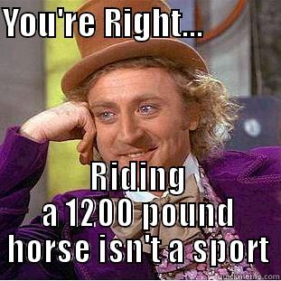 YOU'RE RIGHT...             RIDING A 1200 POUND HORSE ISN'T A SPORT Condescending Wonka