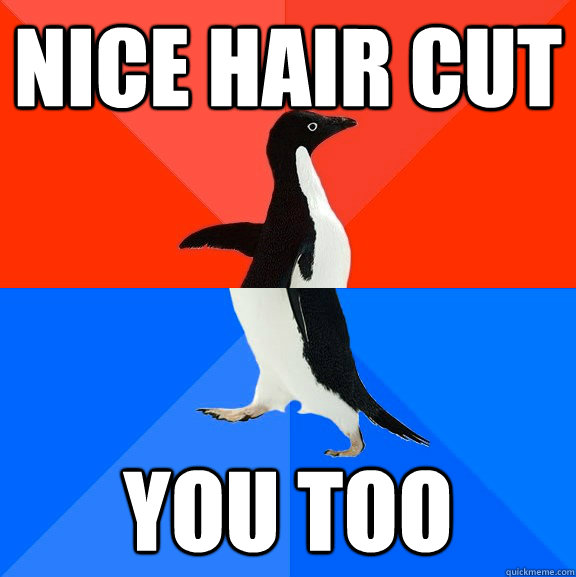 Nice hair cut You too - Nice hair cut You too  Socially Awesome Awkward Penguin