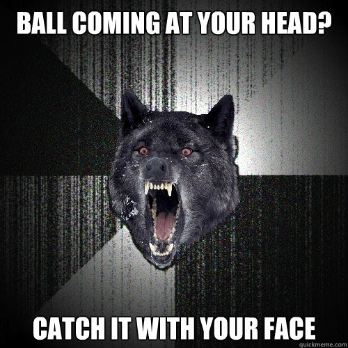 ball coming at your head? catch it with your face  Insanity Wolf