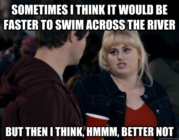 Sometimes I think it would be faster to swim across the river But then I think, hmmm, better not  Fat Amy
