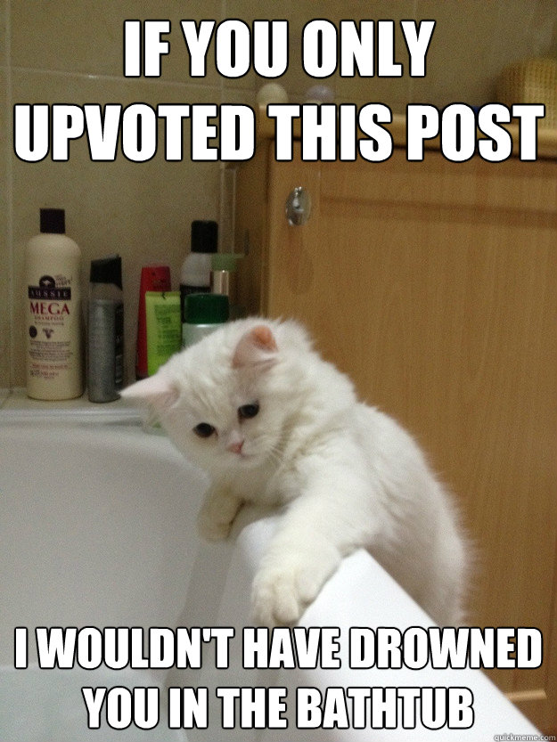 If you only upvoted this post I wouldn't have drowned you in the bathtub - If you only upvoted this post I wouldn't have drowned you in the bathtub  Evil Hindsight Cat