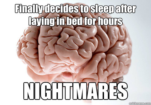 Finally decides to sleep after laying in bed for hours NIGHTMARES  - Finally decides to sleep after laying in bed for hours NIGHTMARES   Scumbag Brain