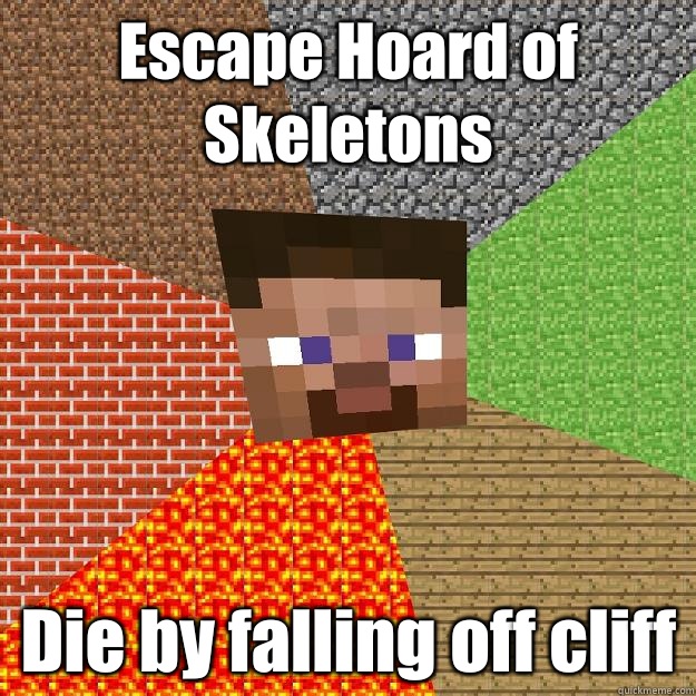 Escape Hoard of Skeletons Die by falling off cliff  Minecraft