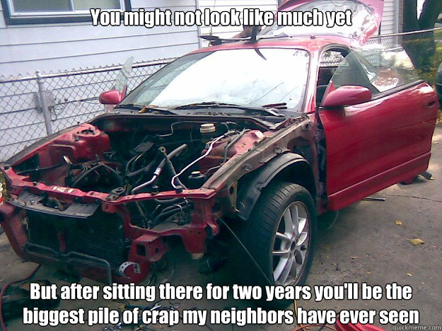 You might not look like much yet But after sitting there for two years you'll be the biggest pile of crap my neighbors have ever seen  