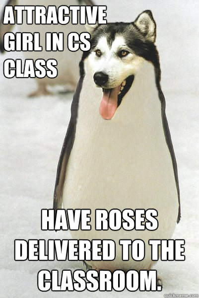 Attractive girl in cs class have roses delivered to the classroom.  