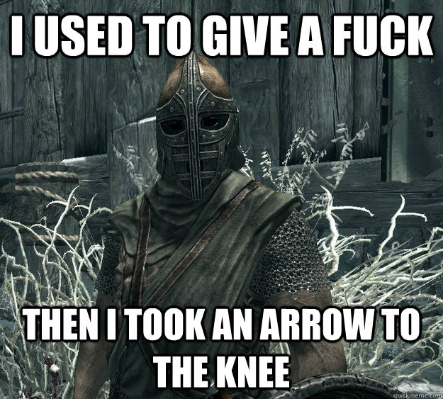 I used to give a fuck Then I took an arrow to the knee  Skyrim Guard