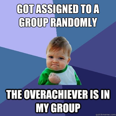 Got assigned to a group randomly The overachiever is in my group  Success Kid
