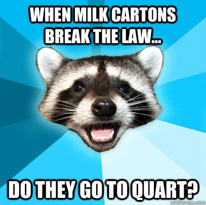 When milk cartons break the law... do they go to quart?  Lame Pun Coon