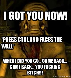 Where did you go... come back... come back... YOU FUCKING BITCH!!! I got you now! *press ctrl and faces the wall*  