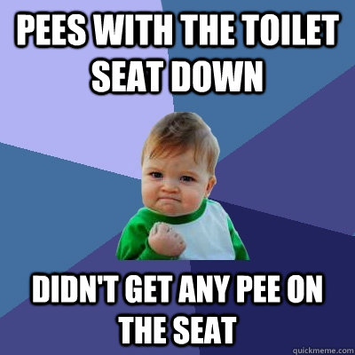 Pees with the toilet seat down Didn't get any pee on the seat - Pees with the toilet seat down Didn't get any pee on the seat  Success Kid