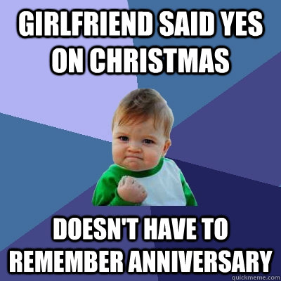 Girlfriend said yes on christmas Doesn't have to remember anniversary   Success Kid