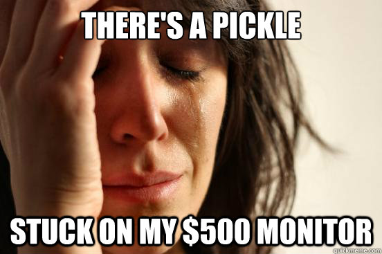 THERE'S A PICKLE STUCK ON MY $500 MONITOR  First World Problems