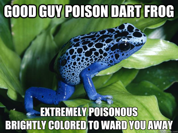 Good Guy Poison Dart Frog Extremely poisonous
Brightly Colored to Ward you away  Good Guy Poison Dart Frog
