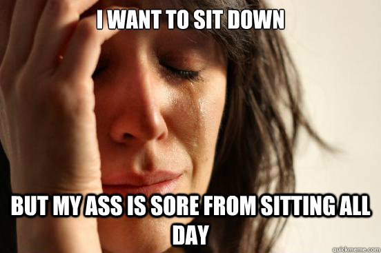 I want to sit down  but my ass is sore from sitting all day  First World Problems