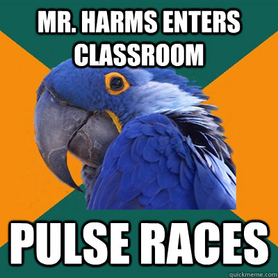 Mr. harms enters classroom pulse races  Paranoid Parrot