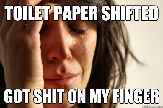 Toilet paper shifted Got shit on my finger  First World Problems