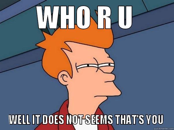 WHO R U WELL IT DOES NOT SEEMS THAT'S YOU Futurama Fry