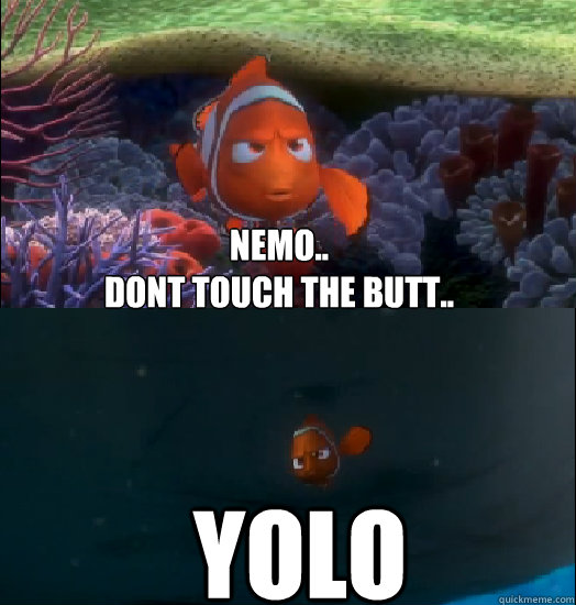 Nemo..
Dont touch the butt.. YOLO - Nemo..
Dont touch the butt.. YOLO  nemo