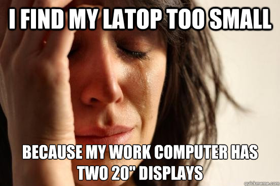 I find my Latop too small because my work computer has two 20