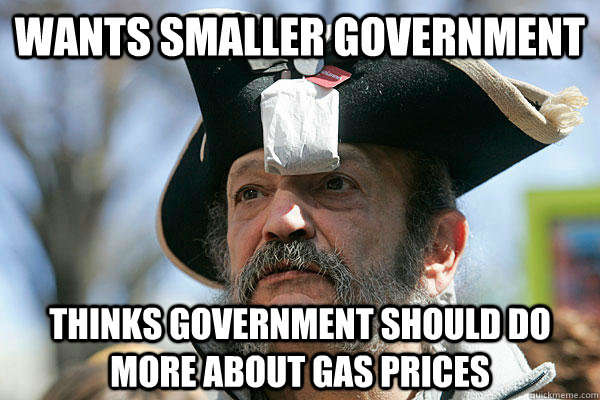 WANTS SMALLER GOVERNMENT THINKS GOVERNMENT SHOULD DO MORE ABOUT GAS PRICES  Tea Party Ted