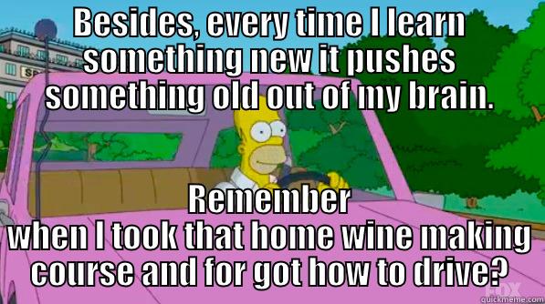 BESIDES, EVERY TIME I LEARN SOMETHING NEW IT PUSHES SOMETHING OLD OUT OF MY BRAIN. REMEMBER WHEN I TOOK THAT HOME WINE MAKING COURSE AND FOR GOT HOW TO DRIVE? Misc