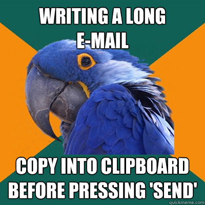 Writing a long 
e-mail copy into clipboard
before pressing 'send'  Paranoid Parrot