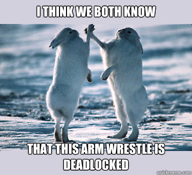 i think we both know that this arm wrestle is deadlocked  Bunny Bros