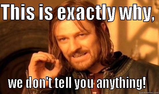 THIS IS EXACTLY WHY,  WE DON'T TELL YOU ANYTHING!  Boromir