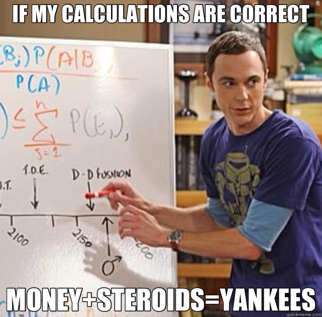 IF MY CALCULATIONS ARE CORRECT MONEY+STEROIDS=YANKEES - IF MY CALCULATIONS ARE CORRECT MONEY+STEROIDS=YANKEES  Sheldon