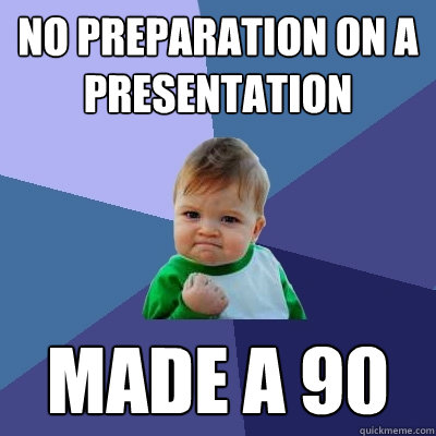 no preparation on a presentation Made a 90 - no preparation on a presentation Made a 90  Success Kid