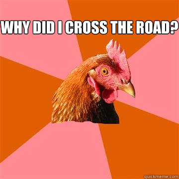 Why did I cross the road?  - Why did I cross the road?   Anti-Joke Chicken
