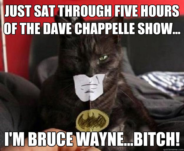 Just sat through five hours of the Dave Chappelle show... I'm Bruce Wayne...Bitch!  LOLCat