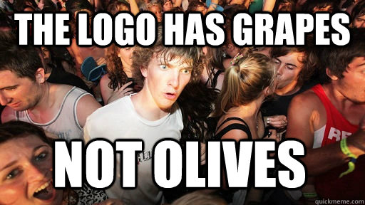 The logo has grapes not olives   Sudden Clarity Clarence