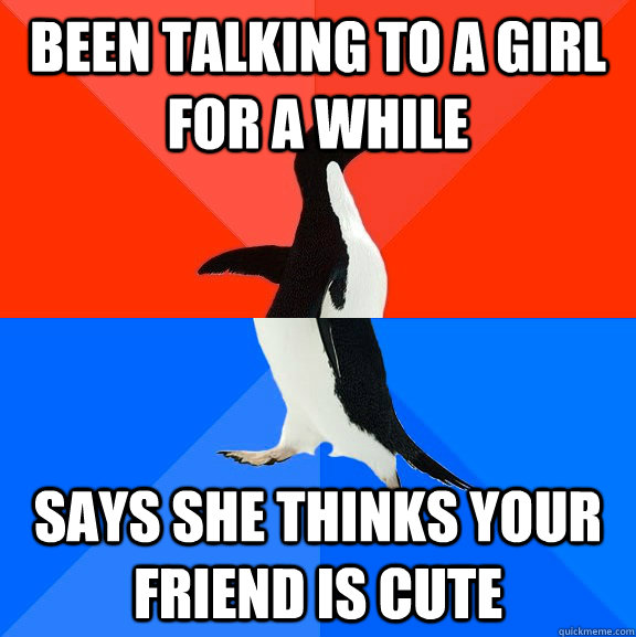 Been talking to a girl for a while Says she thinks your friend is cute  Socially Awesome Awkward Penguin