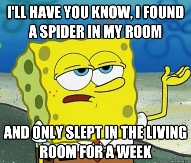 I'll have you know, I found a spider in my room And only slept in the living room for a week  Tough Spongebob