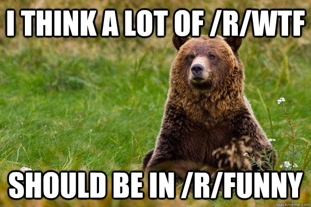 I think a lot of /r/wtf should be in /r/funny  Blatant Statement Bear